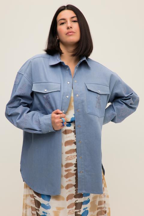 Immagine prodotto Studio Untold Camicia di jeans dal taglio oversize con ricami, collo da camicia e maniche lunghe (46, 48)