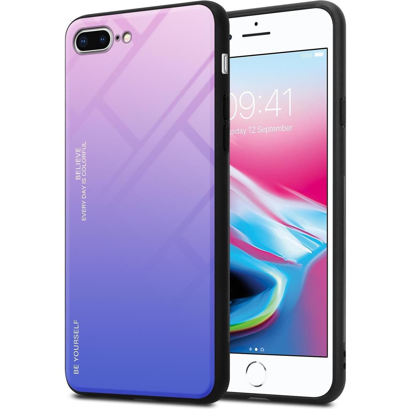 Cadorabo TPU 2 Farben Glas Cover (Apple iPhone 7 Plus, Apple iPhone 8 Plus), Smartphone Hülle, Schwarz