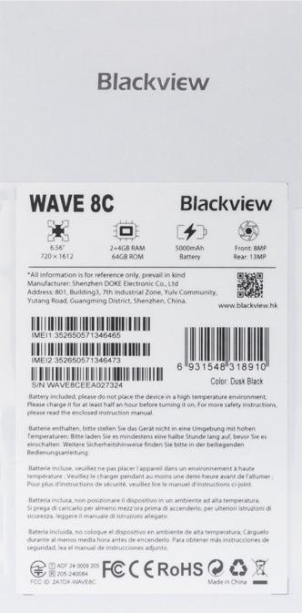 Produktbild Blackview Wave 8C (Dual Sim - 6.56" - 64 GB, 2 GB RAM) Schwarz (64 GB, Schwarz, 6.56", Dual SIM)
