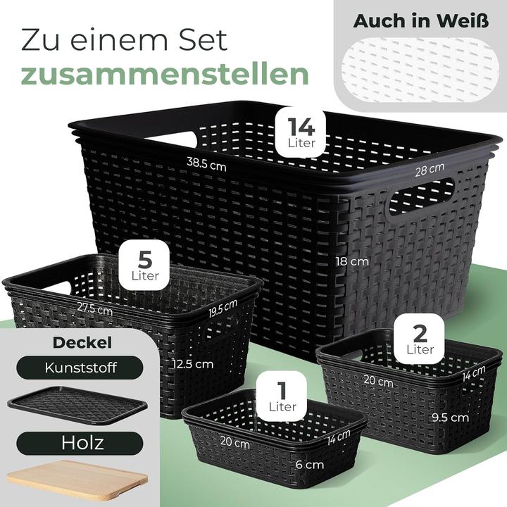 Produktbild Novaliv 6er Set Aufbewahrungsboxen mit Deckel Klein 5L Korb Schwarz in Rattan Design Lebensmittelech (5 l)