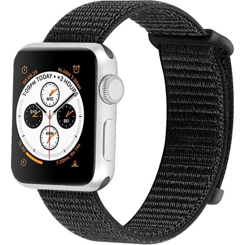 Thumbnail - Cover-Discount Apple Watch 44/45/46/49mm - Nylon Stoff Band flexibel mit Klett (Nylon), Uhrenarmband, Schwarz