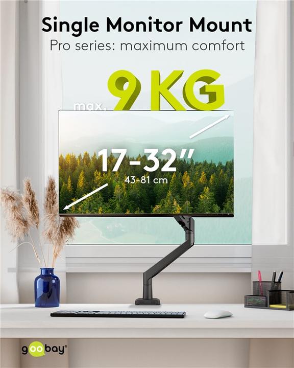 Produktbild Goobay Single-Monitorhalterung mit Gasdruckfeder, schwarz (Standfuss, 31.89", 9 kg)