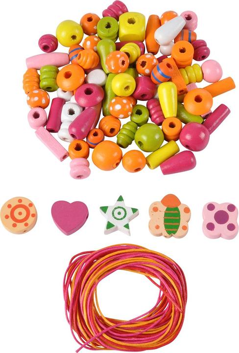 Natura Punto Wooden beads mix, beads in pastel with hole and ribbons for threading