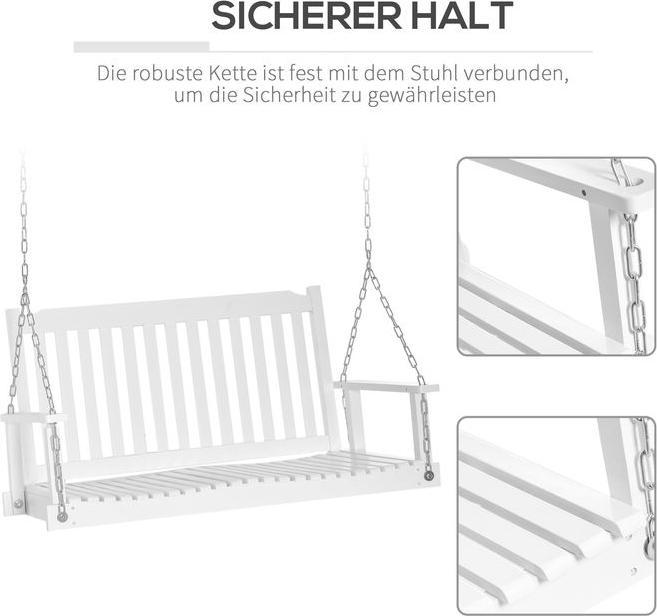 Image du produit Swisshandel24 Balançoire de jardin Banc suspendu pour 2 personnes Bois massif Patio Terrasse Jardin Blanc 117 x
