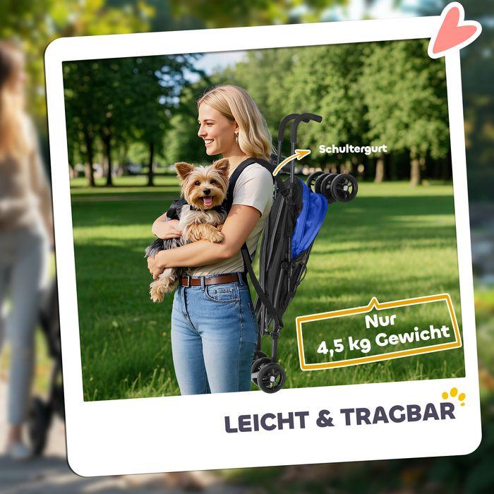 Actual product image Swisshandel24 Hundewagen Hundebuggy klappbar für Hunde & Katzen bis 4 kg Dunkelblau (Cat, Dog, Foldable, Safety closure, Washable)