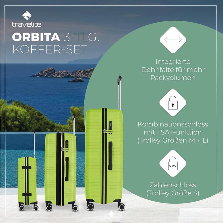 Image du produit Travelite Orbita Ensemble de valises à 4 roulettes 3 pièces avec soufflet extensible (208 l)