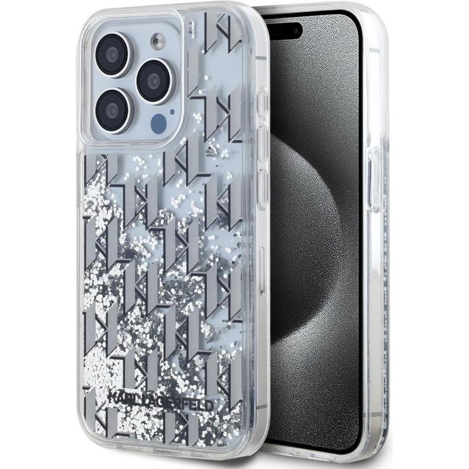Karl Lagerfeld Liquid Glitter Monogram Gradient Case for iPhone 15 Pro White (Apple iPhone 15 Pro), Smartphone Hülle, We...