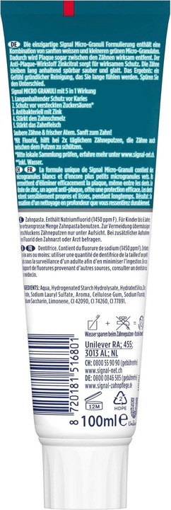 Nutritional values and ingredients Signal Micro Granules (100 ml)