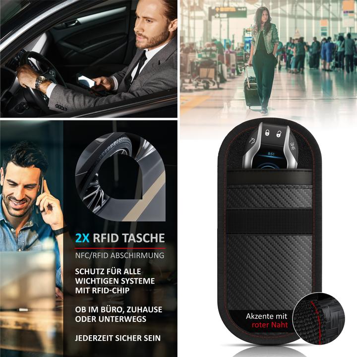 Produktbild Aplic 2x Schlüsseltasche RFID Blocker, Autoschlüssel Schutz, Keyless, Faraday Tasche, 2er Set, NFC