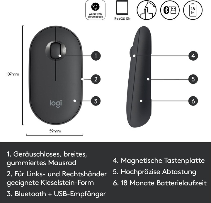 Immagine prodotto Logitech Ciottolo M350 (Senza fili)