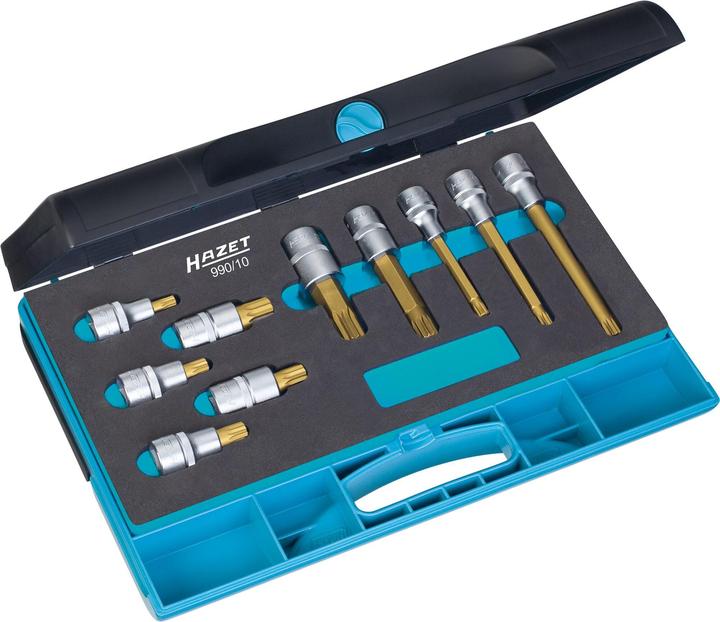 Actual product image HAZET Screwdriver socket set 990/10 ∙ Square, hollow 12.5 mm (1/2 inch) ∙ Internal serration profil… (10 mm, 12 mm, 14 mm, 8 mm)