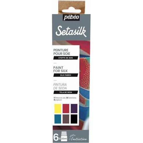 Pebeo, Künstlerfarbe + Bastelfarbe, Erste Schritteset Setasilk 6X (Reiche und raffinierte Farben für die Seidenmalerei, ...