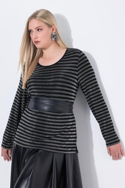 Immagine prodotto Ulla Popken Maglia classica con righe glitterate, scollo a girocollo e maniche lunghe (46, 48)