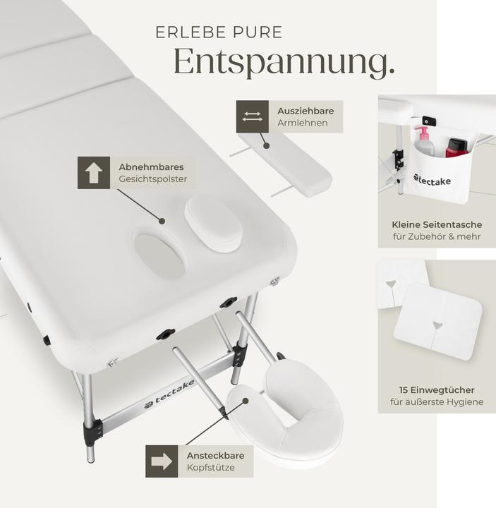 Actual product image tectake Massage Table - 3-zone bed with aluminium frame, head- and armrests, carry bag