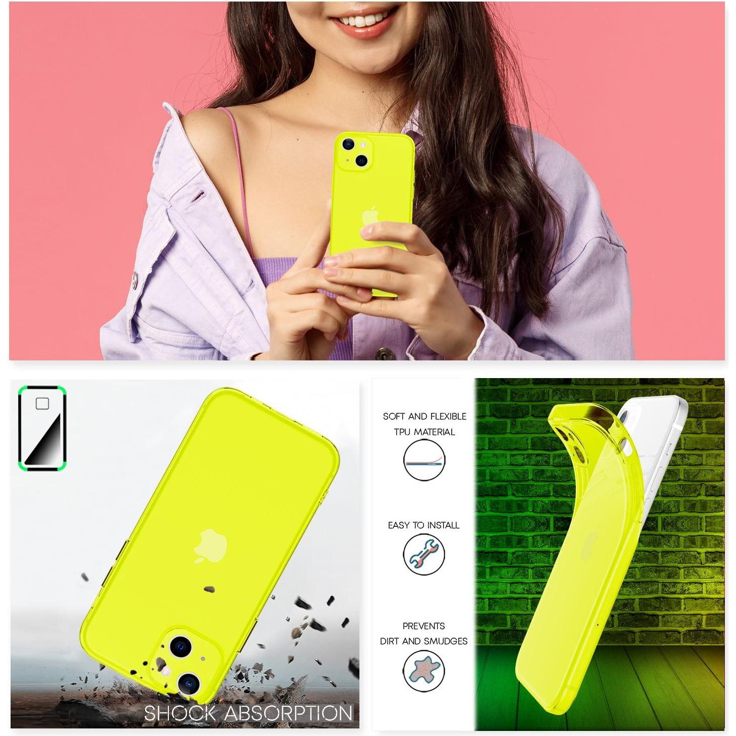 Thumbnail - Nalia Klar Transparente Neon Silikon Hülle (Apple iPhone 13), Smartphone Hülle, Gelb