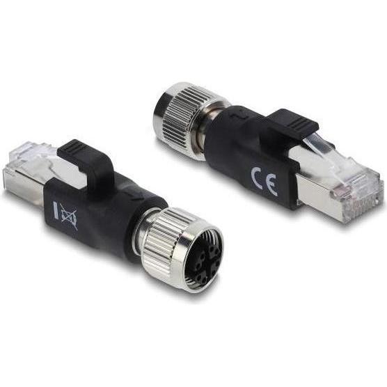 Delock M12 Adapter X-kodiert 8 Pin Buchse zu RJ45 Stecker schwarz (RJ45 (1x)), Adattatore di rete, Nero