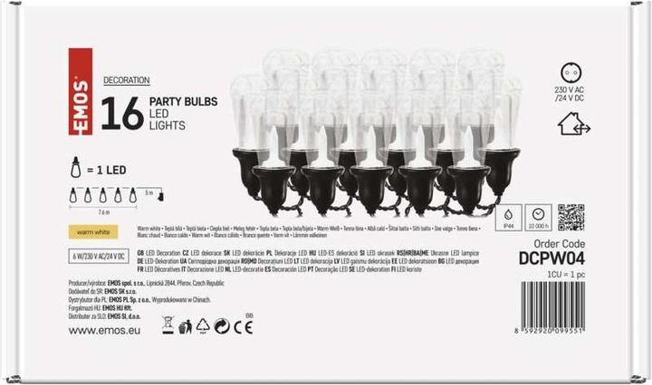 Image du produit Emos Chaîne de fête 16x 1 LED transparente 3,6 m blanc froid IP44 DCPW04 (7.60 m)