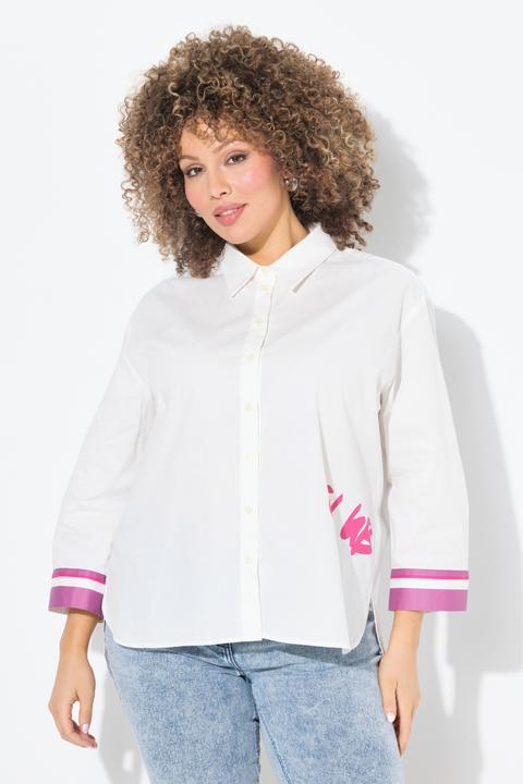 Produktbild Ulla Popken Hemdbluse, Schriftzug, Hemdkragen, 3/4-Arm (60)