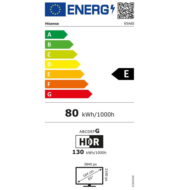 Energie-Label Hisense 65A6S (65", LED, 4K, 2023, DE)