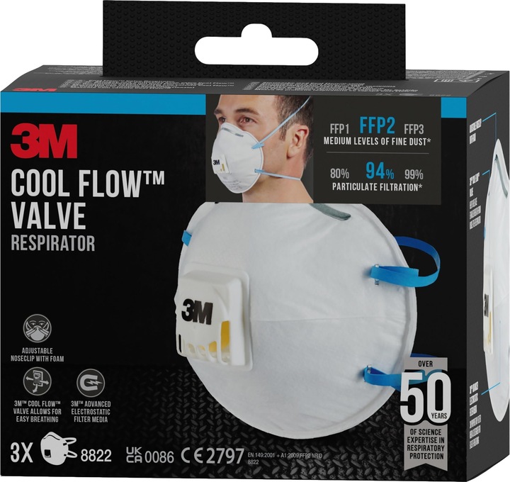 Actual product image 3M Comfort fine dust mask 8822 (FFP2, 3 x)
