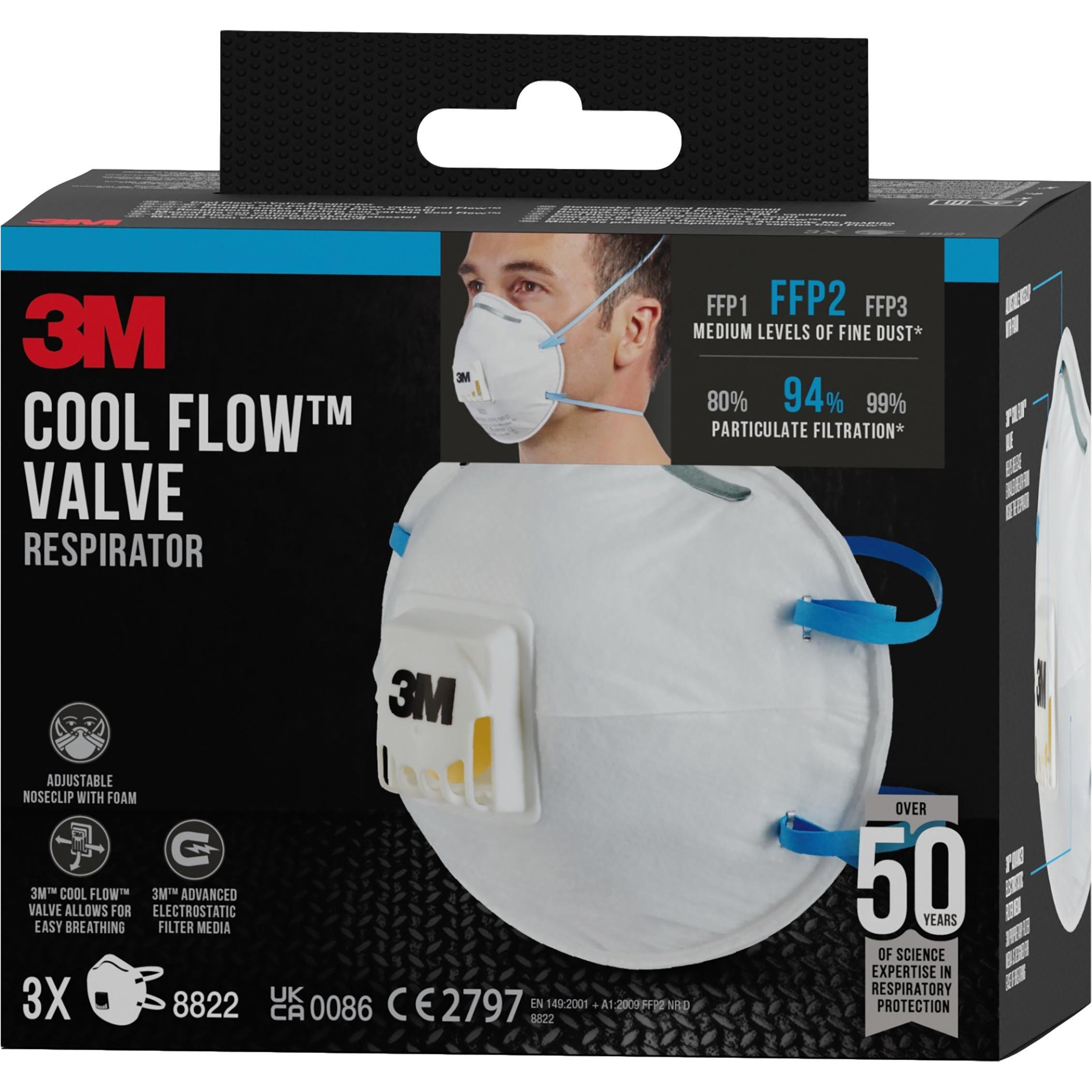 3M, Maschera respiratoria, Maschera per polveri sottili Comfort 8822 (FFP2, 3 x)