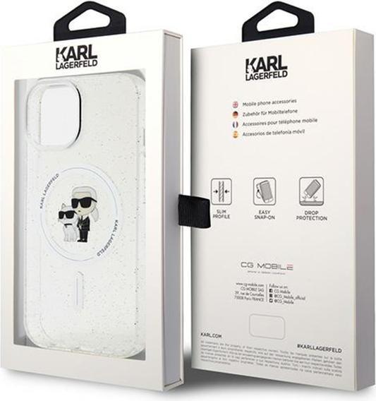 Immagine prodotto Karl Lagerfeld KLHMP15MHGKCNOT Custodia rigida trasparente per iPhone 15 Plus 6,7" Karl&Choupette Glitter MagSa (Apple iPhone 15 Plus)