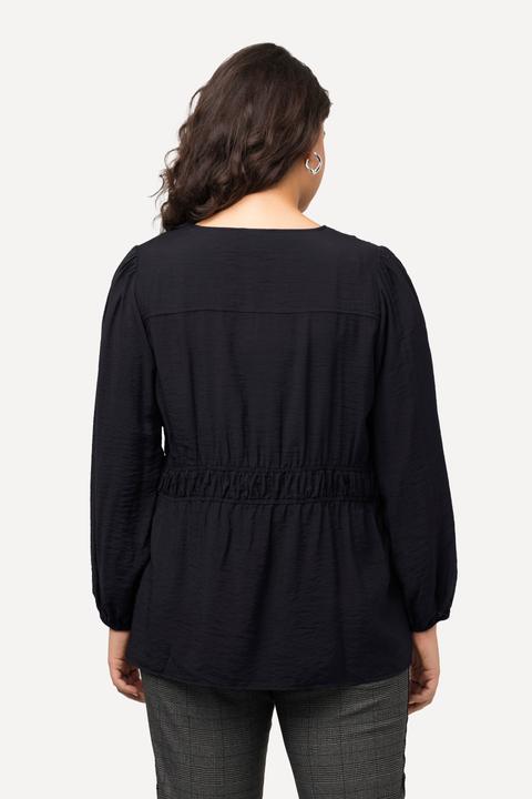Immagine prodotto Ulla Popken Blusa con tessuto testurizzato, scollo a V, coulisse e maniche lunghe (50, 52)