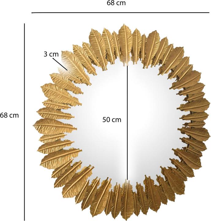 Produktbild FineBuy Wandspiegel Flurspiegel Federn Metall 68 cm Spiegel Flur Hängespiegel (68 x 68 x 3 cm)