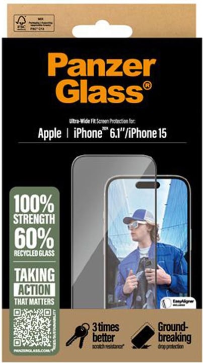 Produktbild PanzerGlass Ultra-Wide Fit (1 Stück, Apple iPhone 16, Apple iPhone 15)
