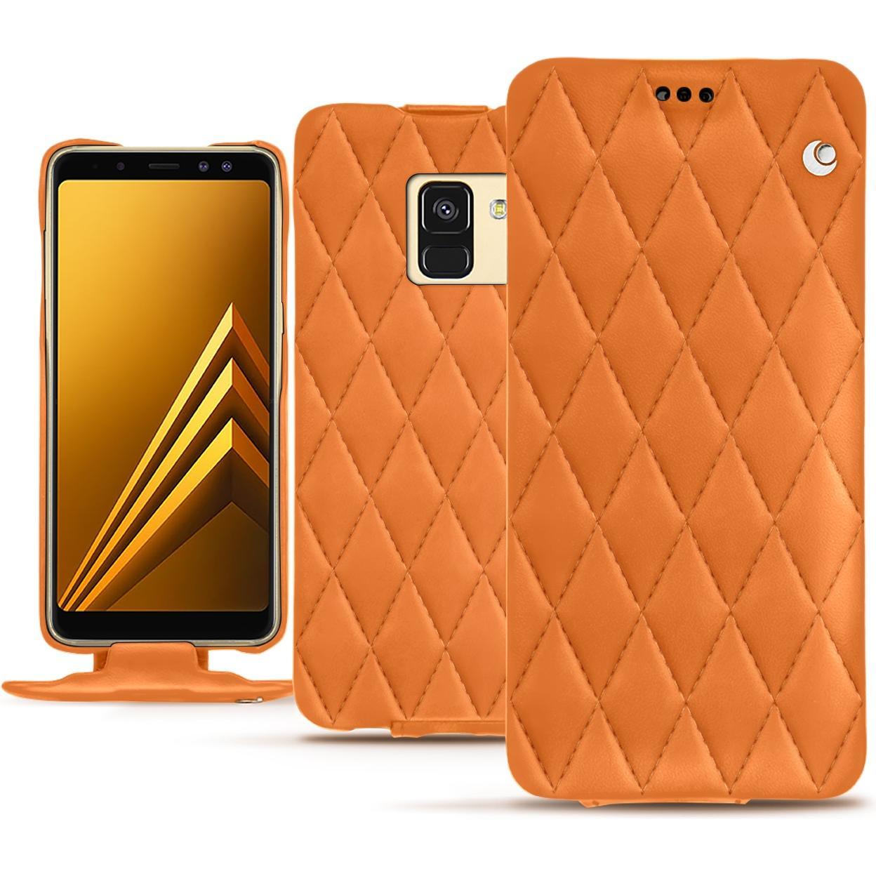 Noreve Lederschutzhülle vertikal (Samsung Galaxy A8 (2018)), Smartphone Hülle, Orange
