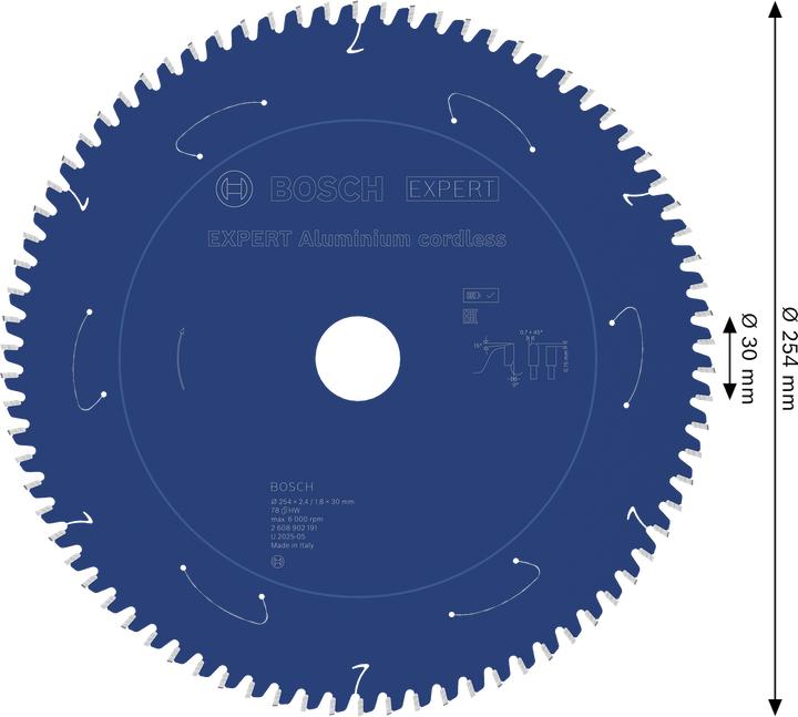 Productafbeelding Bosch Professional Zubehör EXPERT Aluminium Kreissägeblatt, 254x30 mm, T78