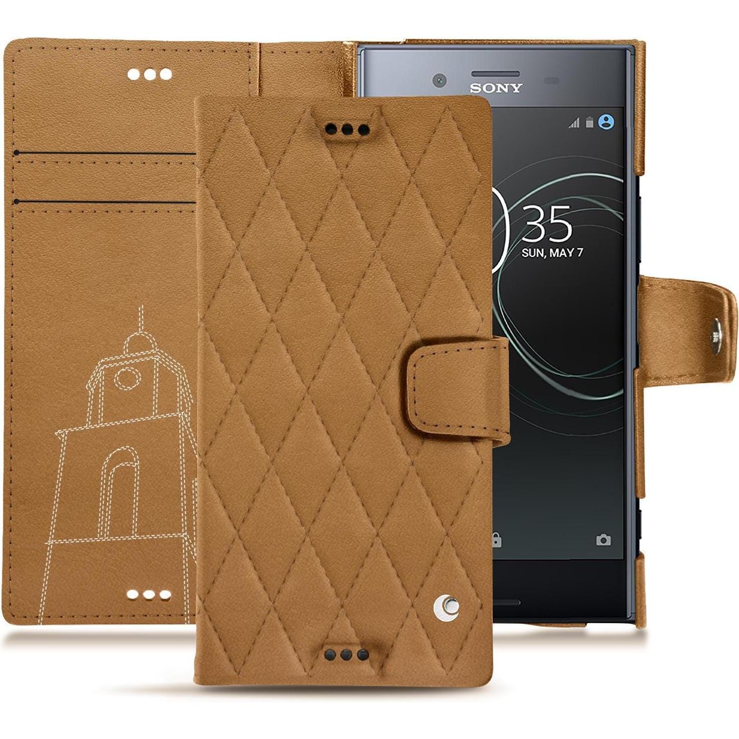 Noreve Lederschutzhülle Wallet (Sony Xperia XZ Premium), Smartphone Hülle, Braun