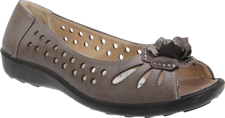 Produktbild Boulevard Ballerinas Schuhe mit Zehenöffnung Lochmuster und BlumenApplikation (37)