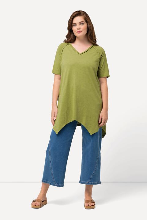Immagine prodotto Ulla Popken T-shirt di cotone biologico con orlo a punte, scollatura a V e mezze maniche (42, 44)