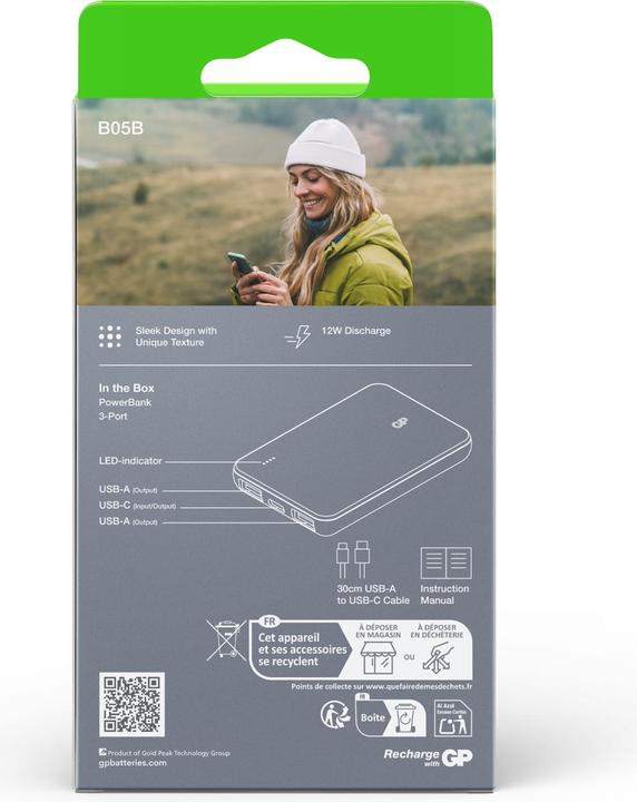 Actual product image GP Batteries GP Powerbank Plus 3-Port 5000 mAh - Black (5000 mAh)