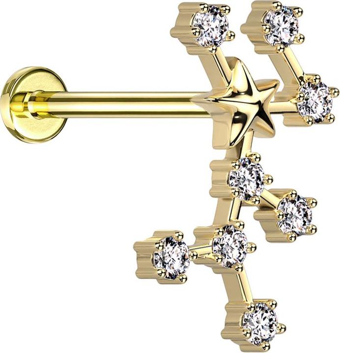 Produktbild Star Piercing Micro Labret Innengewinde vergoldet Sternzeichen Jungfrau mit Kristallen (Messing, Chirurgenstahl 316L)