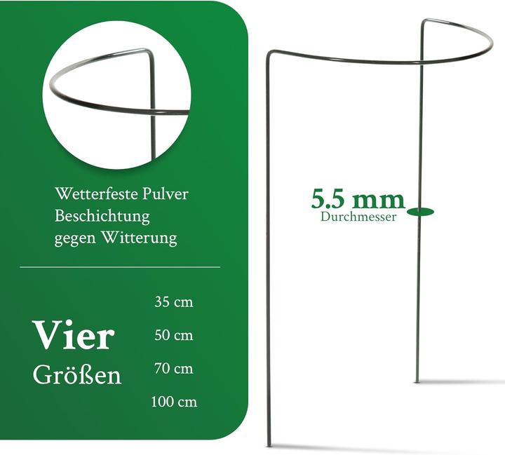 Produktbild Novatool 5 Strauchstützen halbrund grün 100x40x16 cm 5,5mm Ø Staudenhalter Blumenhalter (16 cm, 40 cm)