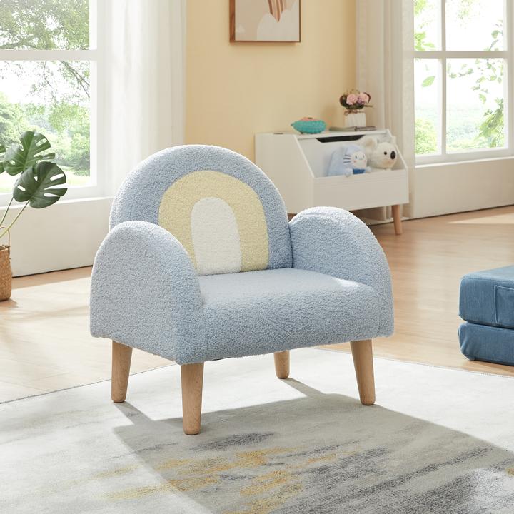 Actual product image En.Casa Kindersessel Sorreindi 50x50x45 cm Teddystoff Blau (Child armchair)