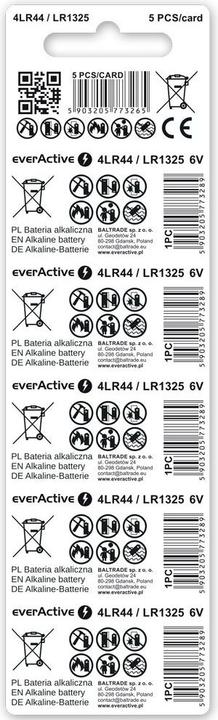 Produktbild Everactive LR1325 (4LR44) - 5 Batterien (5 Stk., LR44, 155 mAh)