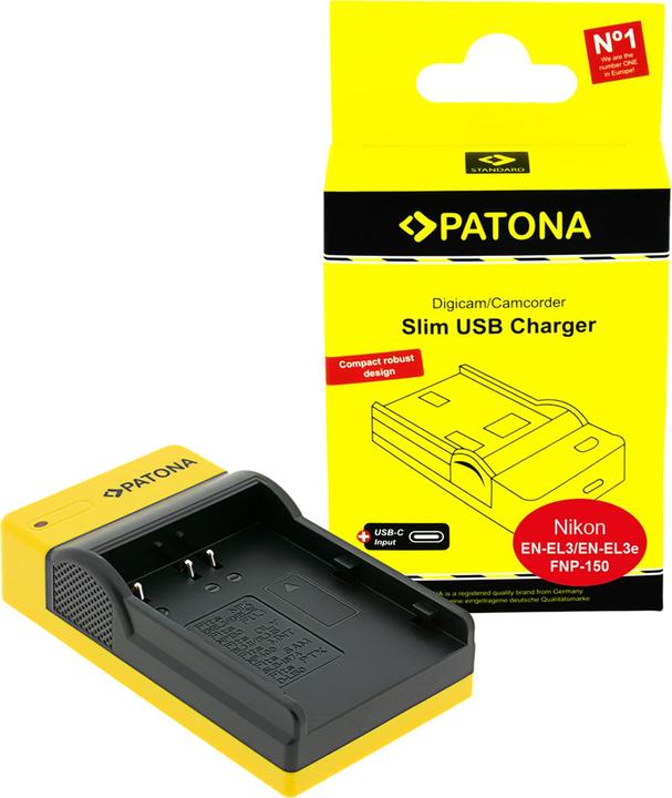 Immagine prodotto Patona Caricatore USB sottile con ingresso USB-C per Konica Minolta Nikon EN-EL3 Dynax 5D 7D Nikon EN-EL3 M (Caricabatterie per fotocamere)