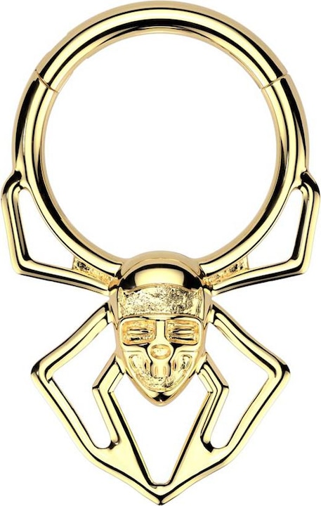 Produktbild Star Piercing Micro Segmentring klappbar vergoldet Spinne mit Schädel Gesicht (Chirurgenstahl 316L)