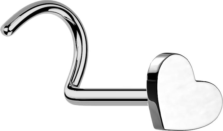 Image du produit Star Piercing Threadless Nasenstecker gebogen silber Herz silber (sans laiton, Titane G23)