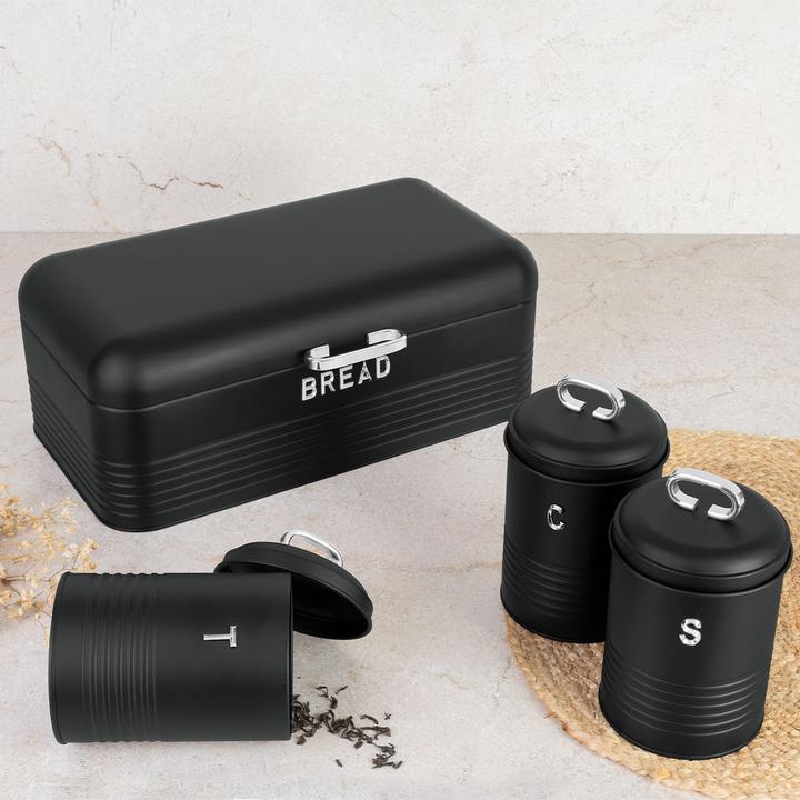 Produktbild BerlingerHaus Brotkasten und Küchendosen-Set, schwarz-silber