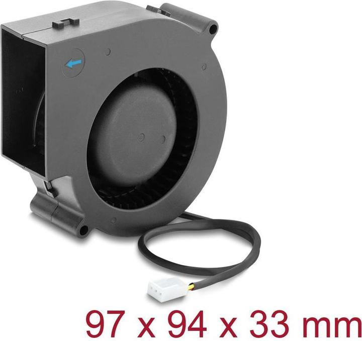 Actual product image Delock Radiallüfter / Lüftergebläse 12 V DC 97 x 94 x 33 mm mit 3-Pin Lüfteranschluss, schwarz (97 mm)