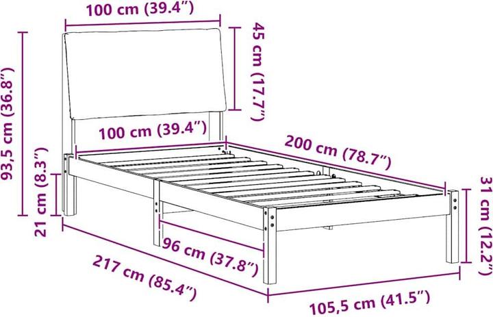 Actual product image vidaXL Bettgestell (100 x 200 cm)