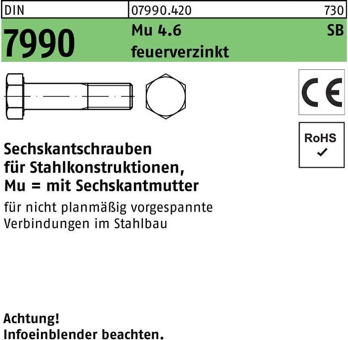 Produktbild Sechskantschraube DIN 7990 CE m.Sechskantmutter M 27 x 110 4.6 feuerverzinkt (1 Schrauben pro Stück)