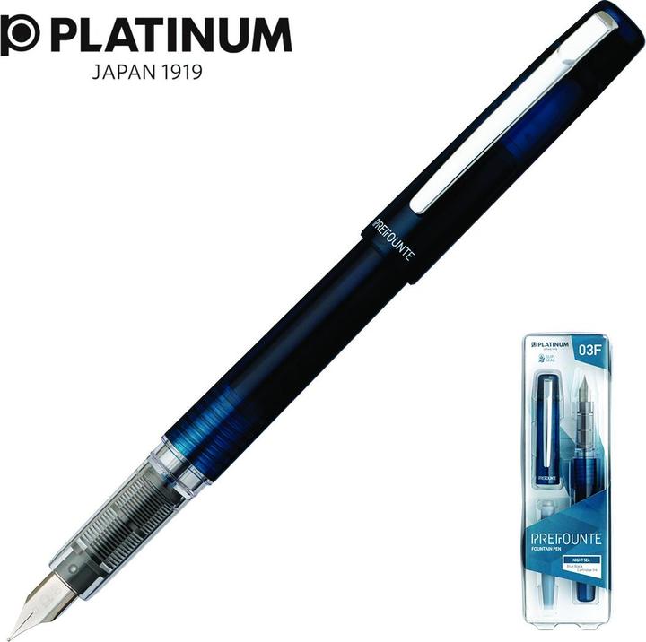 Produktbild Platinum Prefounte Night Sea, F Füllfederhalter in Kunststoffverpackung, auf Blister, blau (1x)