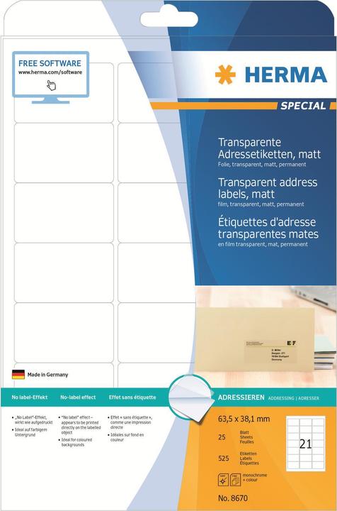 Produktbild HERMA Transparente Adressetiketten A4