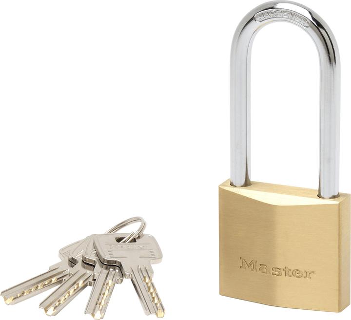 Actual product image Master Lock 50mm wide extra thick solid brass body padlock with 64mm long shackle