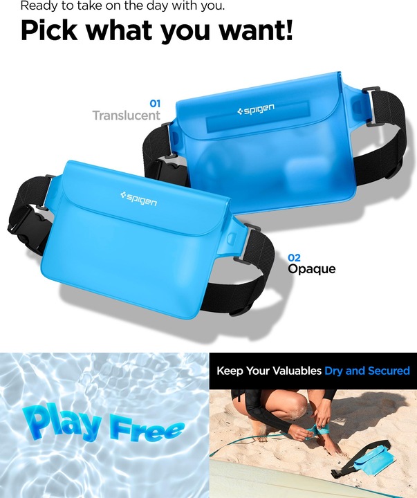 Actual product image Spigen Aqua Shield Waterproof Waist Bag A620 2 Pack, sea blue AMP06020